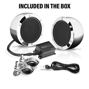 BOSS Audio Systems MC720B 4 Inch Motorcycle Full Range Stereo Speakers and Amplifier Sound System – Weatherproof, Bluetooth, 2 Channel Class D Amplifier, Volume Control, Use With ATV UTV