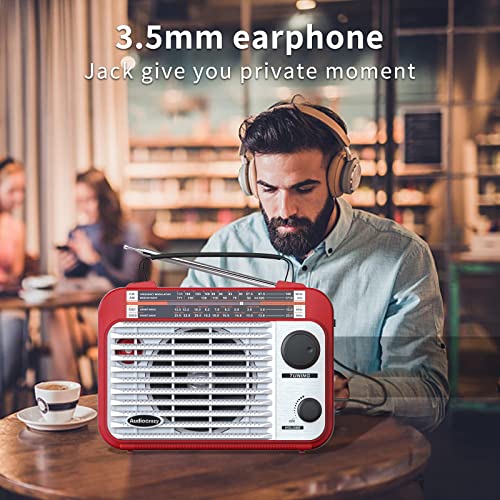 AM/FM/SW1-2 Radio Shortwave Transistor Radio AC or Battery Operated with Best Reception Big Speaker and Precise Tuning Knob with AUX in & 3.5mm Earphone Jack