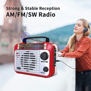 AM/FM/SW1-2 Radio Shortwave Transistor Radio AC or Battery Operated with Best Reception Big Speaker and Precise Tuning Knob with AUX in & 3.5mm Earphone Jack