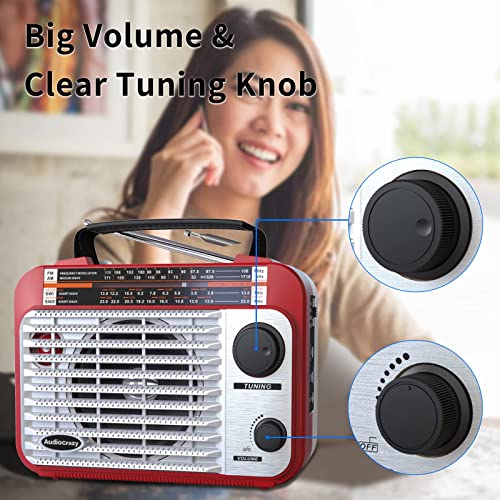 AM/FM/SW1-2 Radio Shortwave Transistor Radio AC or Battery Operated with Best Reception Big Speaker and Precise Tuning Knob with AUX in & 3.5mm Earphone Jack