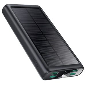 portable charger 36800mah, usb c input/output power bank, 5 outputs battery pack, ip65 solar charger with led flashlight, solar power bank compatible with iphone 13 12 11 lg samsung s20 google