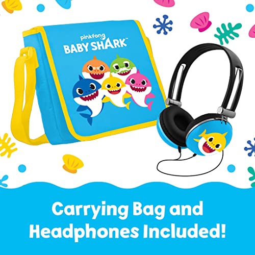 DP AUDIO Pinkfong Baby Shark 9'' Portable DVD Player for Kids with Matching Headphones and Carrying Bag, Compatible with CDs, DVDs, USB and SD Card, Swivel Screen