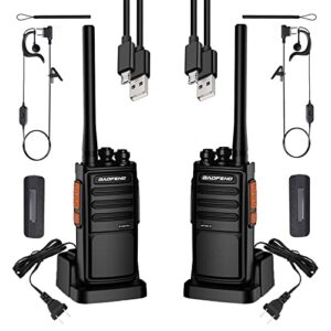 baofeng walkie talkies long range bf-888s plus rechargeable 1500mah li-ion all day working, usb cable charging portable two way radio with earpieces and mic（2 pack）