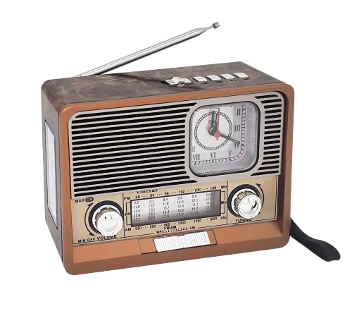 Videyas Portable Shortwave Retro Radio, AM FM Retro Radio, with Bluetooth Speaker, Best Reception, Rechargeable Battery, Torch, AUX TF USB Stick, Great for Outdoor Kitchen Gifts