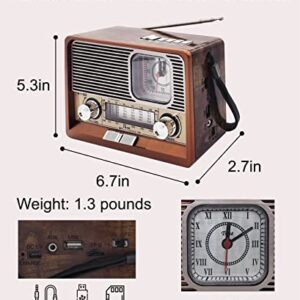 Videyas Portable Shortwave Retro Radio, AM FM Retro Radio, with Bluetooth Speaker, Best Reception, Rechargeable Battery, Torch, AUX TF USB Stick, Great for Outdoor Kitchen Gifts