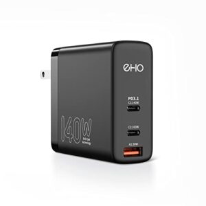 eho 140w usb c wall charger for macbook pro 16″, pd 3.1 3-port gan iii usb c power adapter 45w pps super fast charging travel charger compatible w/laptops, macbook pro/air, iphone, samsung