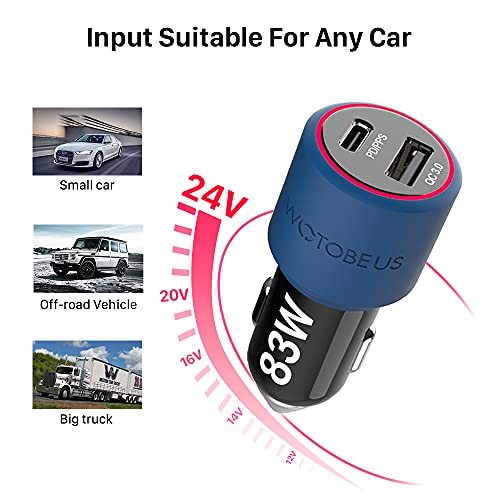 WOTOBEUS 83W USB C Car Charger Adapter, PD 65W PPS 45W+USB-A 18W Super Fast Charging Type-C Cigarette Lighter for iPhone 14 13 Pro Plus Max Samsung Galaxy S23/22/21 Ultra iPad MacBook Laptop Pixel