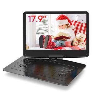 wonnie 17.9” portable dvd player with 15.4” large screen, 6 hrs rechargeable battery, high volume speaker, support usb/sd and multiple disc formats, sync tv, region free, remote control, car charger