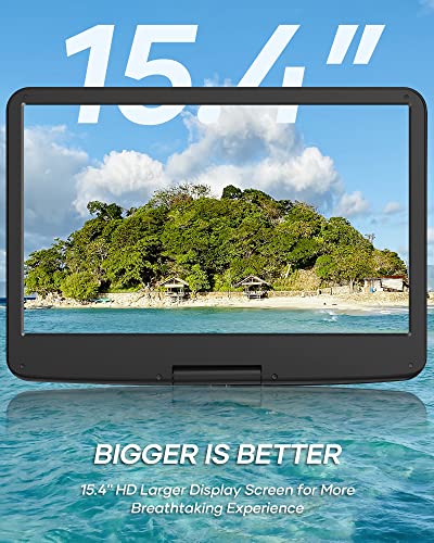 WONNIE 17.9'' Portable DVD Player with 15.4'' Large Screen, 6 Hrs Rechargeable Battery, High Volume Speaker, Support USB/SD and Multiple Disc Formats, Sync TV, Region Free, Remote Control, Car Charger