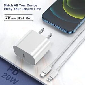 for iPhone14 13Fast Charger, Usbc Apple 20w Power Adapter Cube Fast Charging Block,USB-C Wall Plug Box+【Apple MFI Certified】 USB C Lightning Cable Cord 10ft for iPhone14/13 Pro/12 Mini/12 Pro Max/11