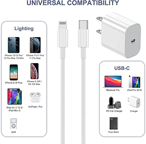 for iPhone14 13Fast Charger, Usbc Apple 20w Power Adapter Cube Fast Charging Block,USB-C Wall Plug Box+【Apple MFI Certified】 USB C Lightning Cable Cord 10ft for iPhone14/13 Pro/12 Mini/12 Pro Max/11