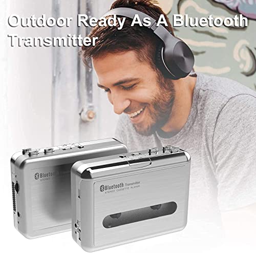 Bluetooth Walkman Cassette Player with Earphone, Portable Tape Player Compact Stereo Audio Music Wireless Bluetooth Output to Headphone/Speaker, 2AA Battery or USB Power Supply, 3.5MM Headphone Jack