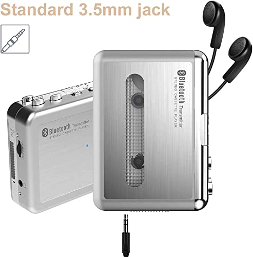 Bluetooth Walkman Cassette Player with Earphone, Portable Tape Player Compact Stereo Audio Music Wireless Bluetooth Output to Headphone/Speaker, 2AA Battery or USB Power Supply, 3.5MM Headphone Jack