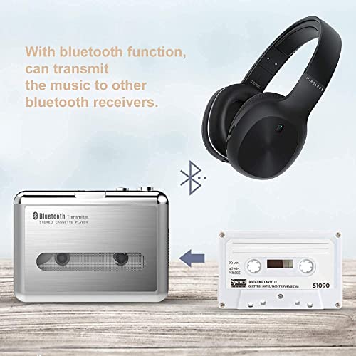 Bluetooth Walkman Cassette Player with Earphone, Portable Tape Player Compact Stereo Audio Music Wireless Bluetooth Output to Headphone/Speaker, 2AA Battery or USB Power Supply, 3.5MM Headphone Jack