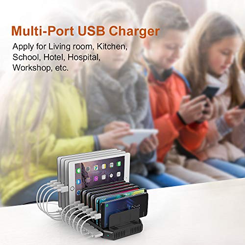 Alxum 60W 10 Port USB Charging Station Multiple Charger Station, USB Organizer Stand for iPad, iPhone Xs Max, X, 8 Plus, Samsung Galaxy, Google Pixel, LG stylo, Black (60W)