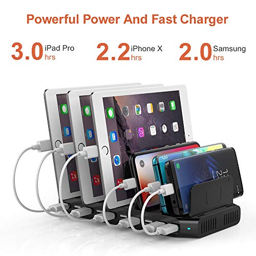 Alxum 60W 10 Port USB Charging Station Multiple Charger Station, USB Organizer Stand for iPad, iPhone Xs Max, X, 8 Plus, Samsung Galaxy, Google Pixel, LG stylo, Black (60W)