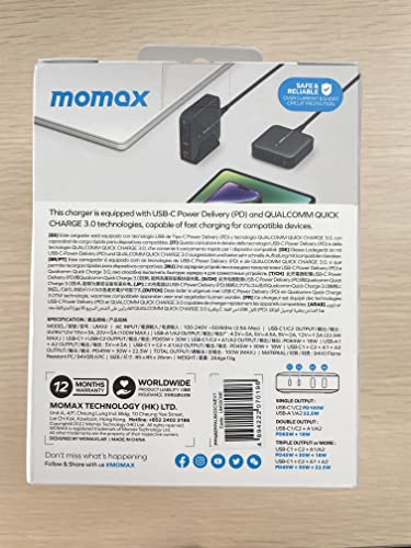 MOMAX USB C Charging Station, 100W GaN USB C Charger with 6.56ft Cord, Fast USB C PD Charger Hub with 2USB-C, 2USB-A, PPS, QC, Desk Charging Station for iPhone14/13/12, MacBook Pro/Air, Laptop, etc