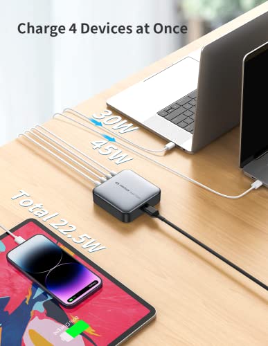 MOMAX USB C Charging Station, 100W GaN USB C Charger with 6.56ft Cord, Fast USB C PD Charger Hub with 2USB-C, 2USB-A, PPS, QC, Desk Charging Station for iPhone14/13/12, MacBook Pro/Air, Laptop, etc