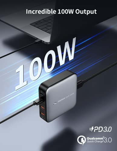 MOMAX USB C Charging Station, 100W GaN USB C Charger with 6.56ft Cord, Fast USB C PD Charger Hub with 2USB-C, 2USB-A, PPS, QC, Desk Charging Station for iPhone14/13/12, MacBook Pro/Air, Laptop, etc