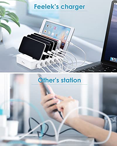 Charging Station for Multiple Devices, 6 Ports Compatible Cables W/3 iPhone, Micro USB,Type C,Compatible with Apple Charging Station,Phone,iPad,Cell Phone,Tablets,iPad,Kindle,White