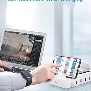 Charging Station for Multiple Devices, 6 Ports Compatible Cables W/3 iPhone, Micro USB,Type C,Compatible with Apple Charging Station,Phone,iPad,Cell Phone,Tablets,iPad,Kindle,White