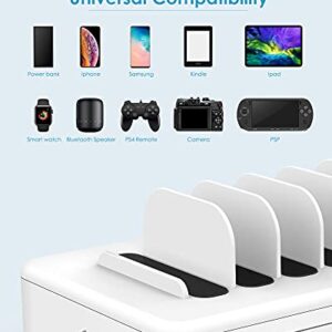 Charging Station for Multiple Devices, 6 Ports Compatible Cables W/3 iPhone, Micro USB,Type C,Compatible with Apple Charging Station,Phone,iPad,Cell Phone,Tablets,iPad,Kindle,White