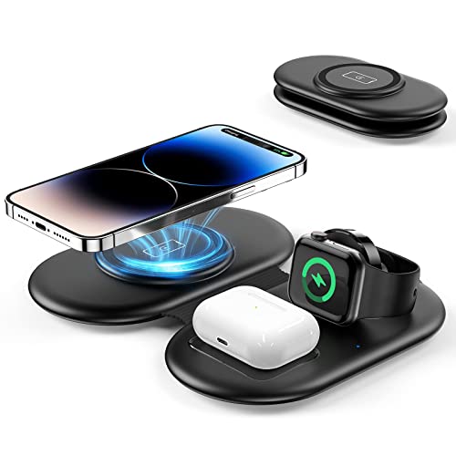 Folding Wireless Charger, Fast Charging Station for Travel, Magnetic Wireless Charging Pad for iPhone 14/13/12/Pro/Max/SE/11/X/XR/8, Compatible with Apple Watch 8/Ultra/7/6/5/SE/4/3/2, AirPods 3/Pro/2