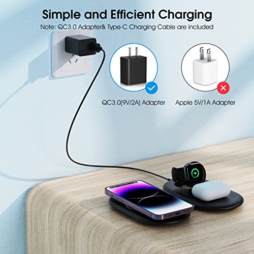 Folding Wireless Charger, Fast Charging Station for Travel, Magnetic Wireless Charging Pad for iPhone 14/13/12/Pro/Max/SE/11/X/XR/8, Compatible with Apple Watch 8/Ultra/7/6/5/SE/4/3/2, AirPods 3/Pro/2