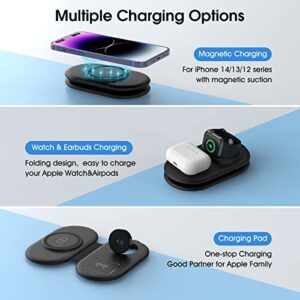 Folding Wireless Charger, Fast Charging Station for Travel, Magnetic Wireless Charging Pad for iPhone 14/13/12/Pro/Max/SE/11/X/XR/8, Compatible with Apple Watch 8/Ultra/7/6/5/SE/4/3/2, AirPods 3/Pro/2