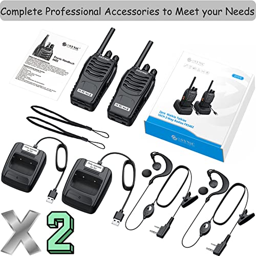 Walkie Talkies,eSynic 4Pcs Professional Rechargeable Walkie Talkies Long Range 2 Way Radio Handheld Radio Walkie Talkies for Adults Supports VOX 16CH with LED Light Original Earpieces for Camping etc