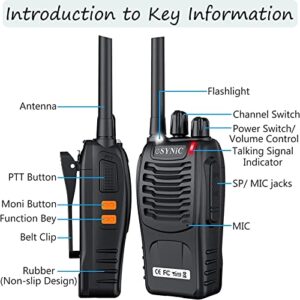 Walkie Talkies,eSynic 4Pcs Professional Rechargeable Walkie Talkies Long Range 2 Way Radio Handheld Radio Walkie Talkies for Adults Supports VOX 16CH with LED Light Original Earpieces for Camping etc