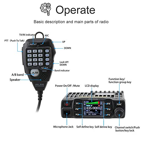 Anytone AT-778UV Dual Band 25W Mobile Radio Transceiver VHF/UHF Car Radio Walkie Talkie with Programming Cable