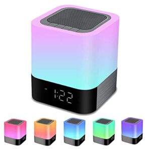 Bluetooth Speaker Night Lights, Bluetooth Alarm Clock for Kids MP3 Player, Touch Control Bedside lamp, Color Changing Table Lamp Alarm Clocks for Bedroom Decor Xmas Gifts for Teenage Girls Boys Women