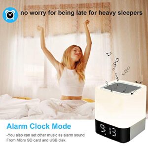 Bluetooth Speaker Night Lights, Bluetooth Alarm Clock for Kids MP3 Player, Touch Control Bedside lamp, Color Changing Table Lamp Alarm Clocks for Bedroom Decor Xmas Gifts for Teenage Girls Boys Women