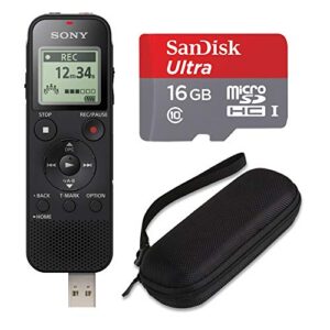 sony icd-px470 stereo digital voice recorder with built-in usb bundle with 16gb microsd and hard carrying case (3 items)