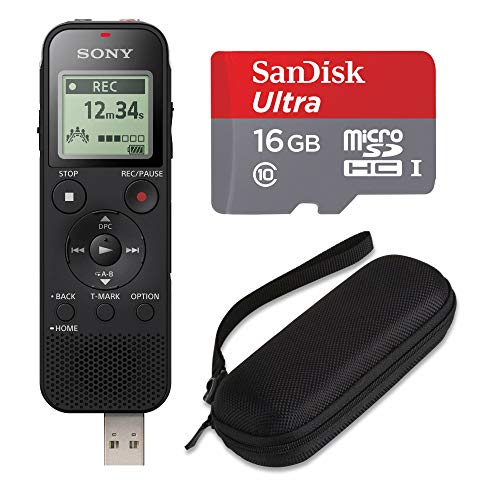 Sony ICD-PX470 Stereo Digital Voice Recorder with Built-in USB Bundle with 16GB microSD and Hard Carrying Case (3 Items)