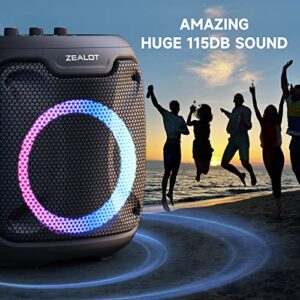 ZEALOT Bluetooth Speakers,80W Speakers Bluetooth Wireless Portable Bluetooth Speakers with Subwoofer,Deep Bass,115dB Sound,24H Play,Lights,Mic&Guitar Port,Echo,Speakers for Party,Home,Outdoor(Black)