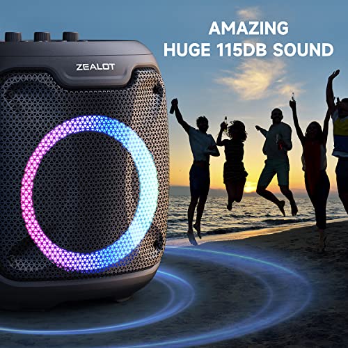 ZEALOT Bluetooth Speakers,80W Speakers Bluetooth Wireless Portable Bluetooth Speakers with Subwoofer,Deep Bass,115dB Sound,24H Play,Lights,Mic&Guitar Port,Echo,Speakers for Party,Home,Outdoor(Black)