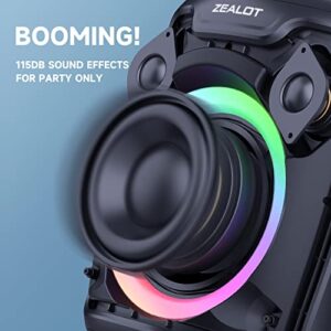 ZEALOT Bluetooth Speakers,80W Speakers Bluetooth Wireless Portable Bluetooth Speakers with Subwoofer,Deep Bass,115dB Sound,24H Play,Lights,Mic&Guitar Port,Echo,Speakers for Party,Home,Outdoor(Black)