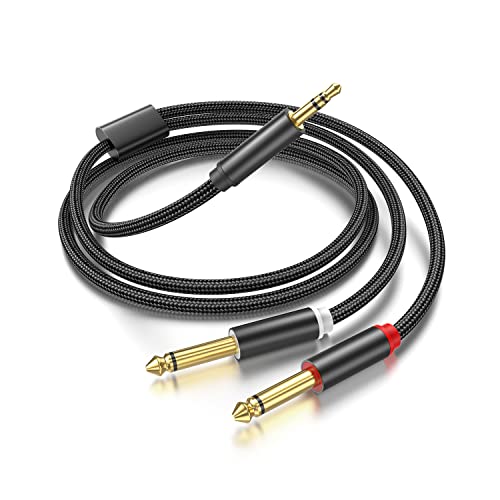 3.5mm to Dual 1/4 Adapter 1/8 to 6.35mm TS Mono Audio Cable Stereo Breakout Cord Y Splitter Compatible with iPhone, iPod, Computer Sound Card, Headphone, Speaker, Home Stereo System, 3.3Feet