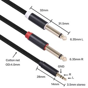 3.5mm to Dual 1/4 Adapter 1/8 to 6.35mm TS Mono Audio Cable Stereo Breakout Cord Y Splitter Compatible with iPhone, iPod, Computer Sound Card, Headphone, Speaker, Home Stereo System, 3.3Feet