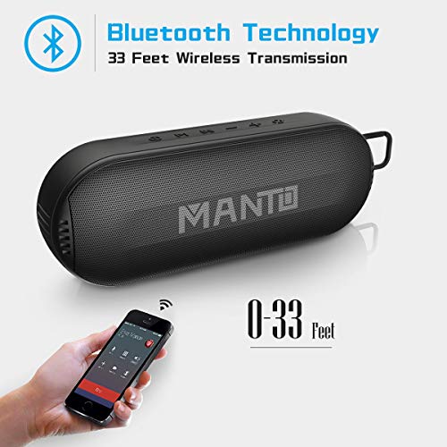 MANTO Portable Bluetooth Speaker, Durable HD Stereo & Bass Wireless Speakers [20 Hours Playtime] [Micro SD Card Slot] [Built-in Mic for Hands-Free Call] [IPX6 Waterproof] Shower Travel Speaker