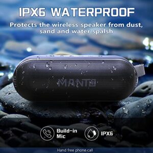 MANTO Portable Bluetooth Speaker, Durable HD Stereo & Bass Wireless Speakers [20 Hours Playtime] [Micro SD Card Slot] [Built-in Mic for Hands-Free Call] [IPX6 Waterproof] Shower Travel Speaker