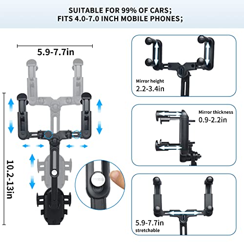 Modiciistra Universal Phone Holder Car, Upgraded Strong Rear View Mirror Phone Holder, Phone Mount for Car Compatible with iPhone, Samsung, and Other 4-7inch Smartphones