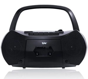 tyler portable cd cassette boombox 2022 model cd player cassette player am/fm combo wireless battery operated or ac -in, (2) aux-in ports tau106-bk