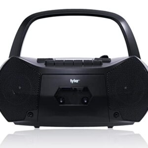 Tyler Portable CD Cassette Boombox 2022 Model CD Player Cassette Player AM/FM Combo Wireless Battery Operated or Ac -in, (2) AUX-in Ports TAU106-BK