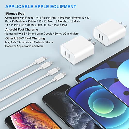 iPhone 14 13 12 Fast Charger[MFi Certified],USB C Charger,2 Pack 20W Dual USB C Wall Charger Block with 10 FT Long Type C to Lightning Fast Charging Cable for iPhone 14 13 12 11 Pro Max XS XR X 8,iPad