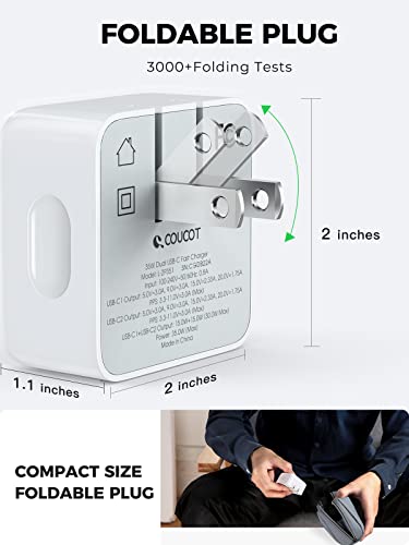 Coucot 35W USB C Charger Block, Dual USB-C Port Compact Power Adapter, ​​​​​​[Foldable Prolongs] PD 3.0​​​​ Fast Wall Charger for iPhone14 Pro Max/14 Pro/iPhone13/Samsung/iPad/Speaker/AirPods and etc