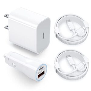 iphone fast charger car charger type c kit, 20w pd usb c wall charger plug + 38w usb c car charger + 2 x 3.3 ft lighting cables for iphone 12/13/14/11/x/8, pad