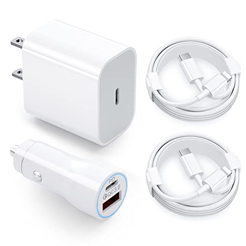 iPhone Fast Charger Car Charger Type C Kit, 20W PD USB C Wall Charger Plug + 38W USB C Car Charger + 2 X 3.3 FT Lighting Cables for iPhone 12/13/14/11/X/8, Pad